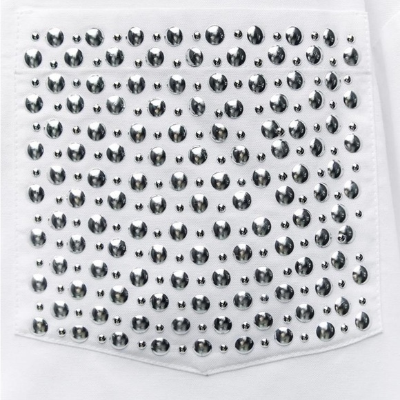 Zara EUC Cropped Button Down Studs Front Pockets Top Size XS - Picture 3 of 12